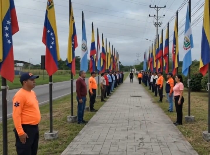 Rinden honores a la Bandera Nacional en el Paseo Bicentenario de Yare